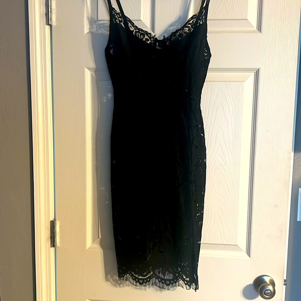 Fashion Nova Lace Dress. See through with built in panty. Size L. Preowned.